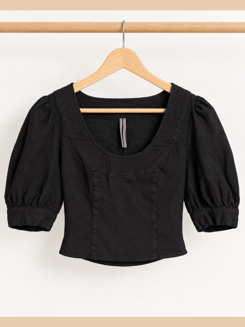 Anthropologie Puff-Sleeve Scoop-Neck Linen Top - Black / XXS